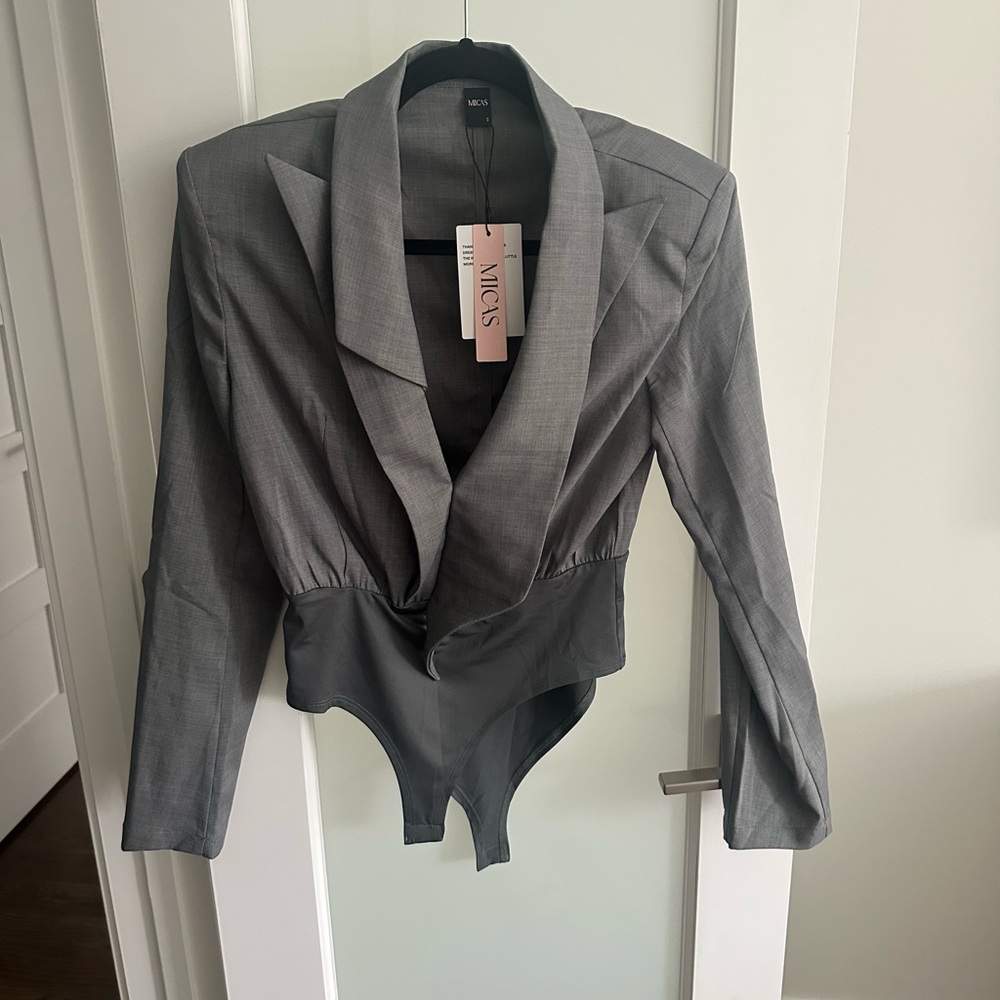 Mica's Gray Tailored Bodysuit Blazer